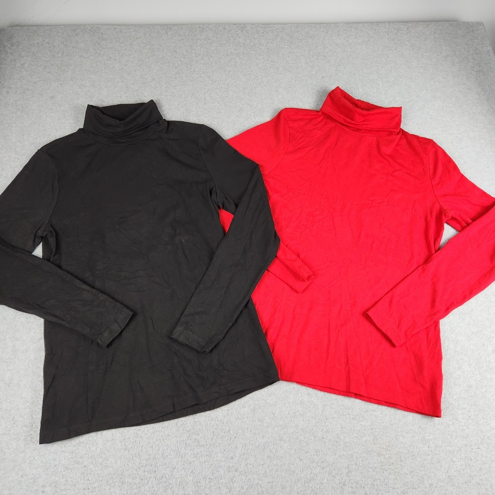 Time and Tru Shirt Top Women S Black Red Stretch Long Sleeve Turtleneck Lot of 2